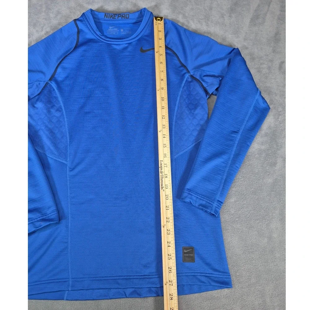 Nike Pro Hyperwarm Mens Medium Blue Fitted Long Sleeve Thermal Athletic Top